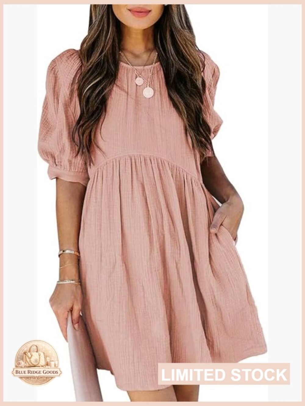 Summer Babydoll Mini Dress Puff Sleeve Empire Waist Swing Skater Casual